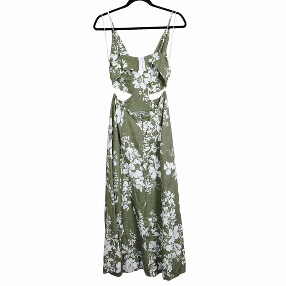 Reformation Samara Midi Dress Willow Green Floral Linen Cut Out Open Back Size 2 - Picture 7 of 11